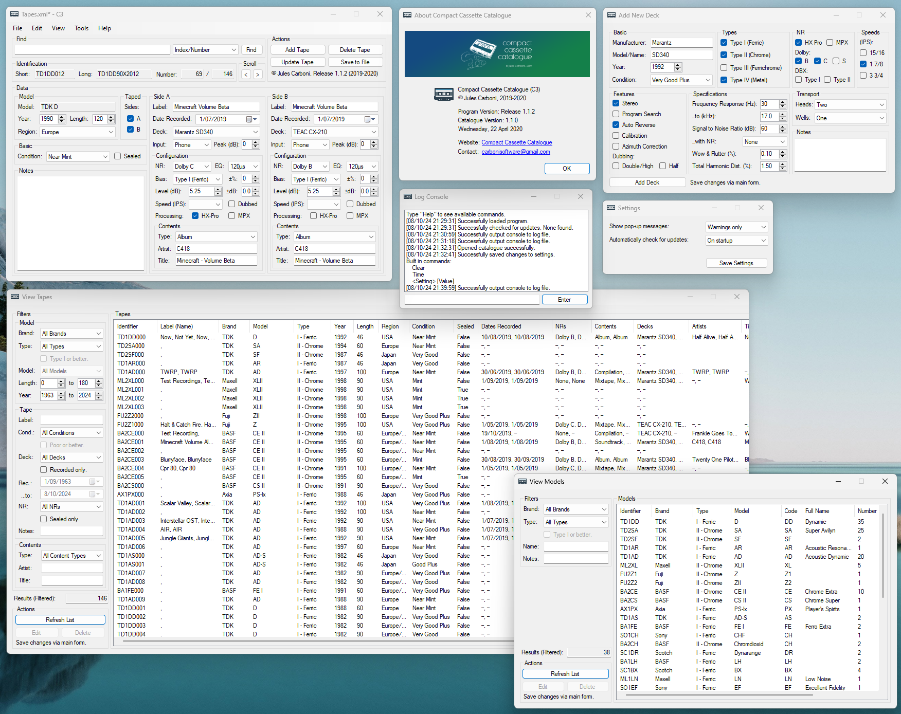 Compact Cassette Catalogue screenshot on Windows 11